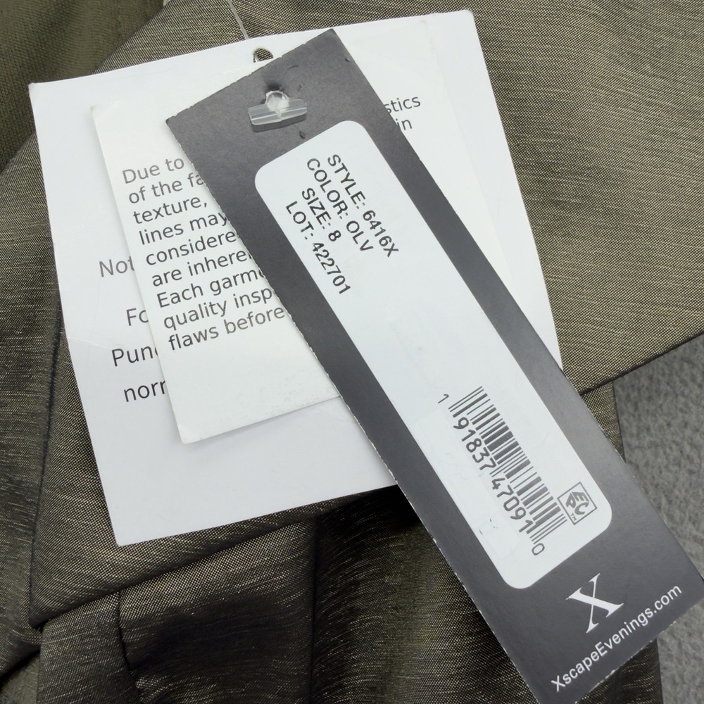Xscape Evenings Off-Shoulder Taffeta Gown Size 8 Olive Green Sweetheart Maxi - Picture 6 of 8